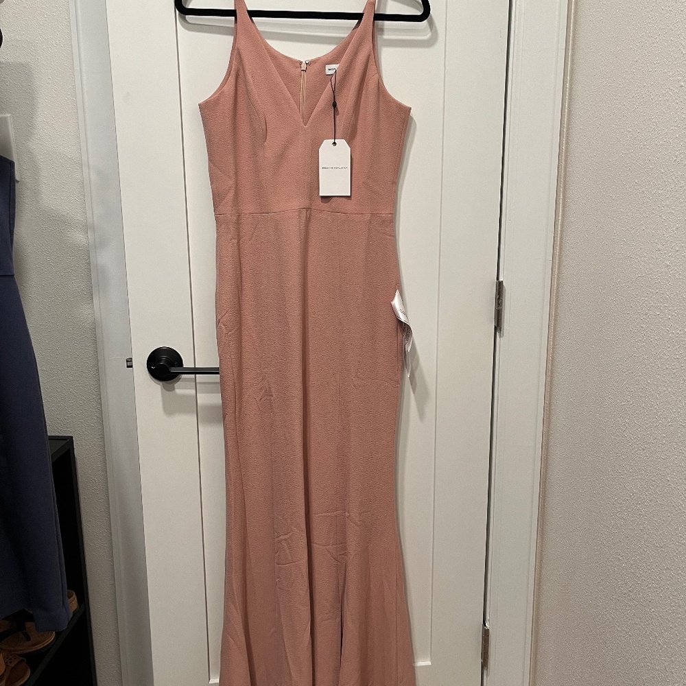 DRESS THE POPULATION Iris Crepe Side Slit Gown - BLUSH